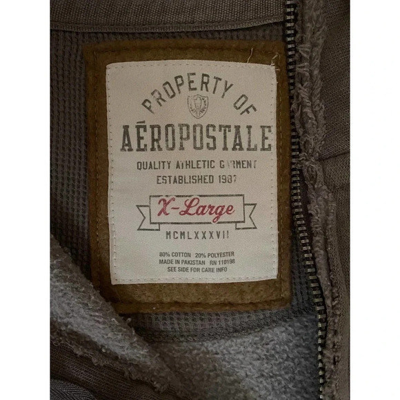 Mens Aeropostale Long Sleeve XL 3/4 Zip Warm Athletic Brown Logo With Pockets - Picture 7 of 10